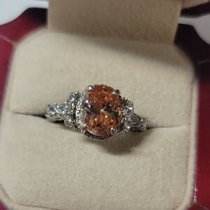 Orange Sapphire Halo Ring with Diamond Accents — Women Jewelry